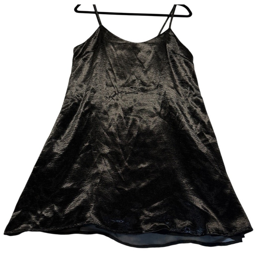 Black Textured Slip Dress Spaghetti‎ Strap Mini A Line Size Small Chiffon